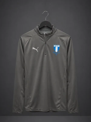Grå mff  - Snygg grå långärmad träningströja från Puma med halv dragkedja framtill. Tröjan har Malmö FF:s klubbmärke på bröstet och Puma-logga i vitt. Perfekt för träning eller uppvärmning, tillverkad i ett funktionsmaterial som andas.
