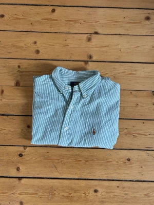 Grönvit randig skjorta från Polo Ralph Lauren - Snygg grön och vit randig skjorta från Polo Ralph Lauren med klassisk button-down krage och broderad logga på bröstet. Skjortan har långa ärmar och knäppning framtill. Perfekt till jeans eller chinos för en clean look.