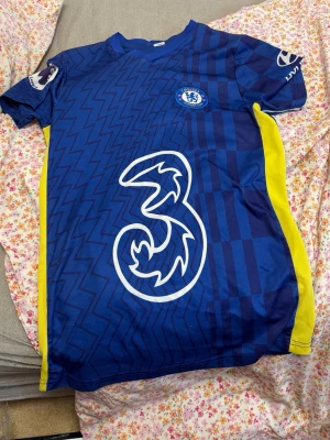 Chelsea FC matchtröja blå/gul - Säljer en Chelsea FC matchtröja i blått med gula detaljer och stora vita tryck. Tröjan har klubbmärke på bröstet, sponsorlogga och nummer 9 med LUKAKU på ryggen. Tillverkad i lätt och ventilerande material, perfekt för fotboll eller träning.
