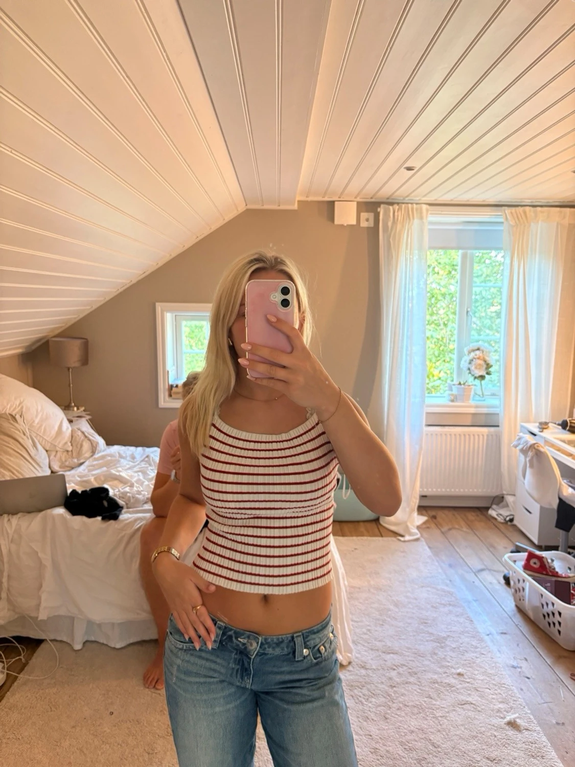 Randig ribbad linnetopp från H&M