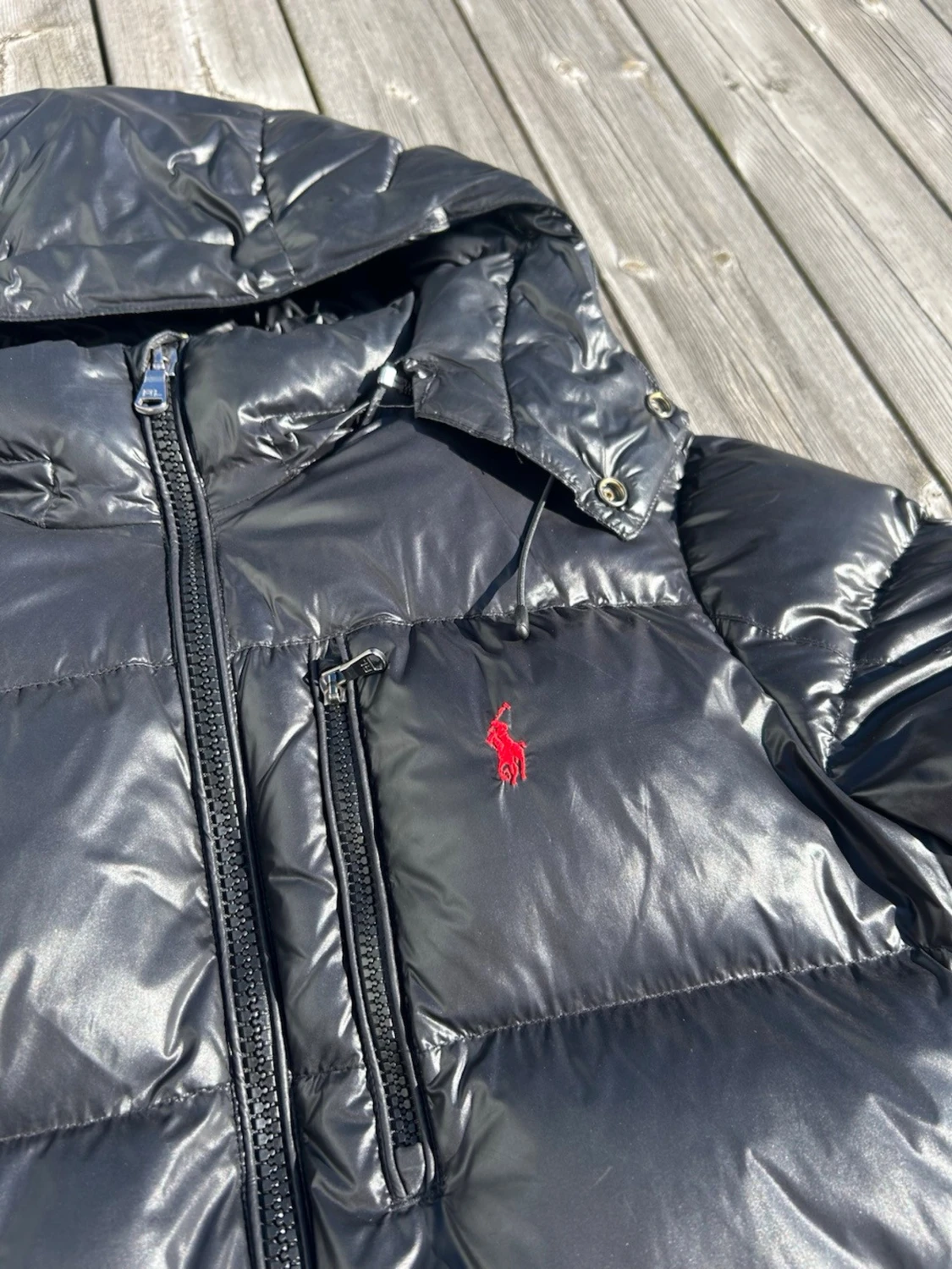 Polo Ralph Lauren dunjacka/pufferjacka – svart, glansig, huva - 3