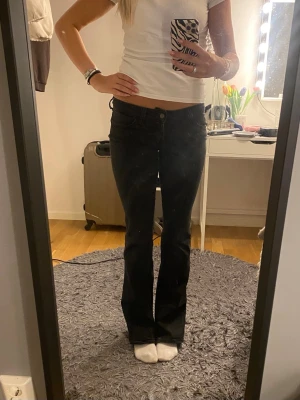 Svarta bootcut jeans - Svarta jeans från weekday märket cheap money, storlek 29/34, små i storleken passar 27/34, slinta längst ner