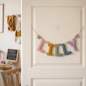 Virkad namngirlang - Förgyll barnrummet eller ge bort en personlig doppresent! ✨ ​Nu kan du beställa handvirkade namngirlanger av mig. De passar perfekt att hänga på dörren, över spjälsängen eller på väggen som en fin inredningsdetalj. ​Så här anpassar du din girlang: ​Valfritt namn: Bestäm vilket namn eller ord du vill ha. ​Färger: Välj fritt bland dina favoritfärger så att det matchar rummet. ​Varje girlang virkas för hand