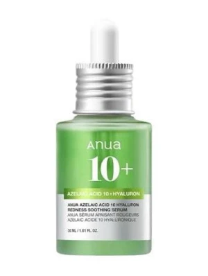 Anua 10+ Azelaic Acid Toner - Oanvänt serum då jag råkade dubbelbeställa, från Anua med 10% azelainsyra och hyaluronsyra. Kommer i en grön glasflaska med pipett och matchande vit och grön förpackning. Perfekt för dig som vill lugna huden och minska rodnad. Innehåller 30 ml.