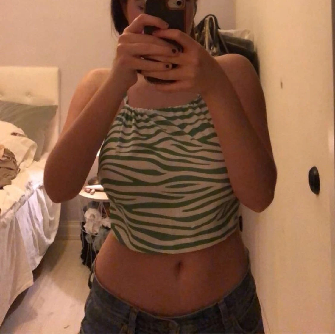 Randig grön-vit topp - 90