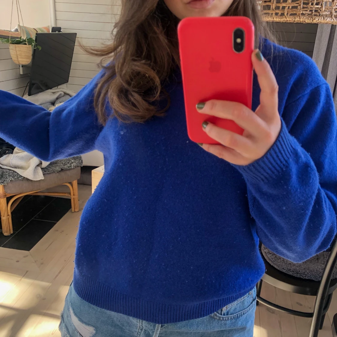 Blå stickad tröja - 91