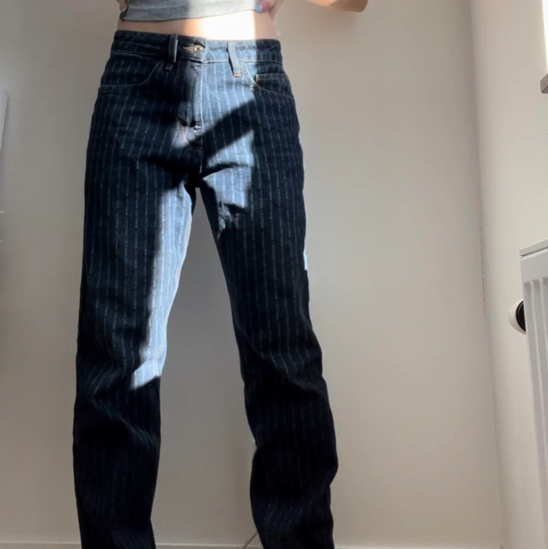 Collusion blårandiga jeans