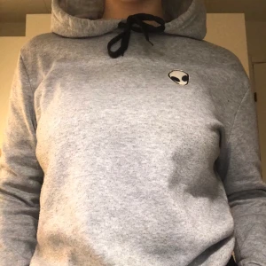 Grå hoodie!🤍👽 - Grå hoodie med alien patch på bröstet, i gott skick!🤍👽                                             Strl S