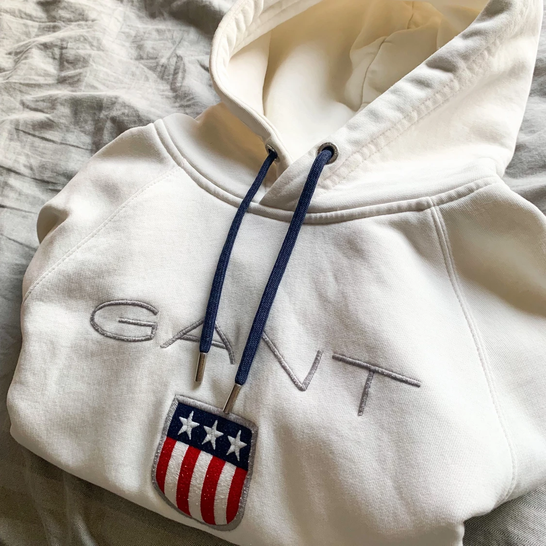 Vit Gant Hoodie Broderat Tryck - 91