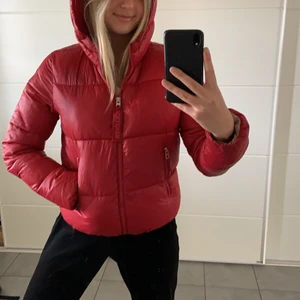 Röd pufferjacka - En röd pufferjacka från Bershka. Säljer eftersom den är för liten för mig. Den är i storlek M men sitter mer som en S🥰🥰