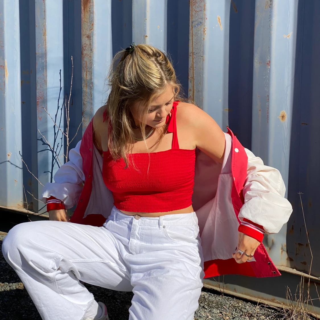 Rött linne croptop  - 91