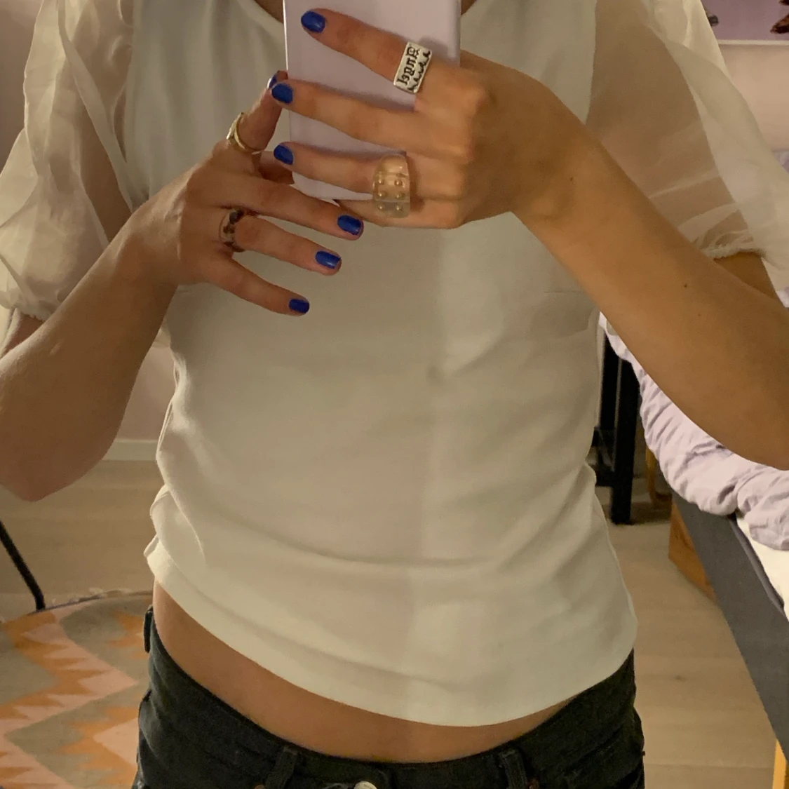 Vit puffärms blus  - 90