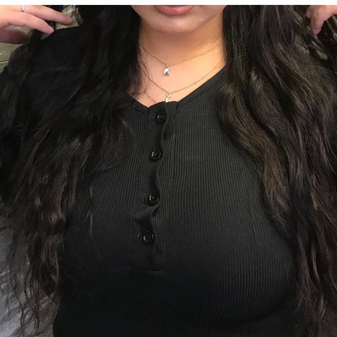 Ribbad svart långärmad tröja - 91