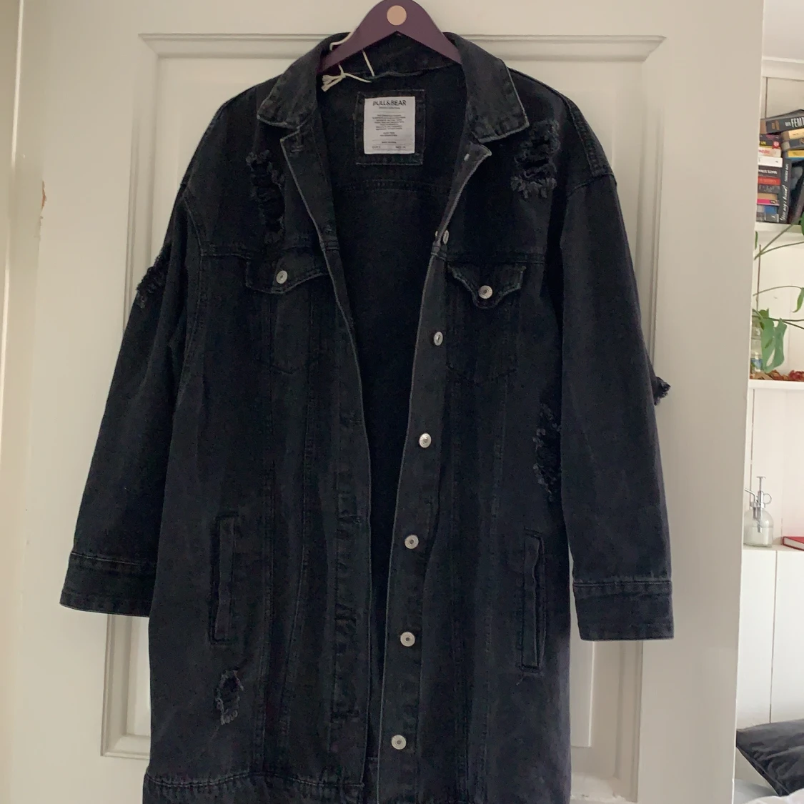 Lång mörkgrå denimjacka  - 90