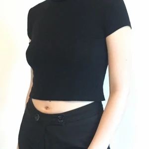 Croptop svart - svart kortärmad croptop med liten turtleneck, passar mig som är M/S, köpare betalar frakt men kan också mötas upp i malmö 