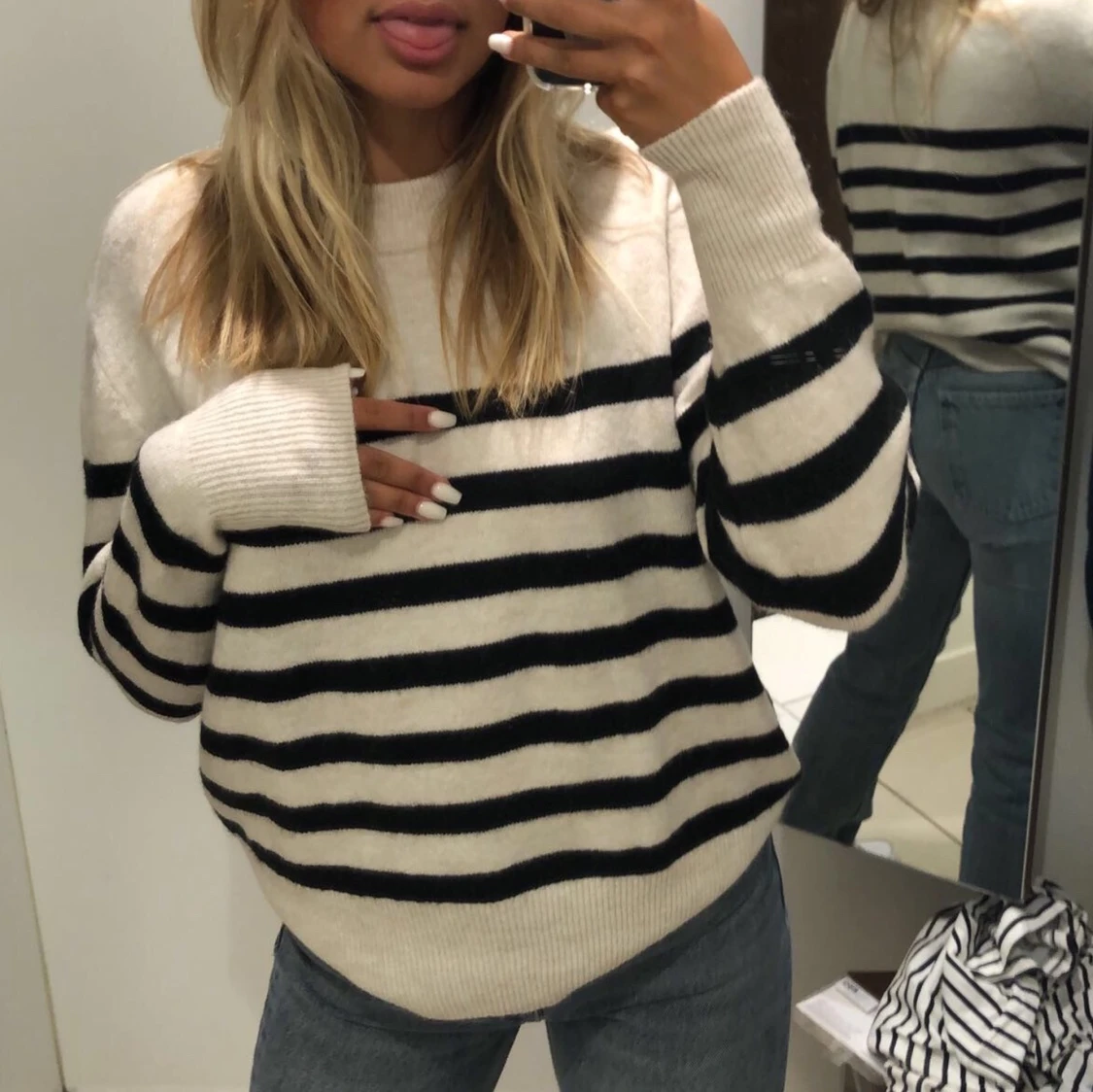 Randig stickad tröja  - 90