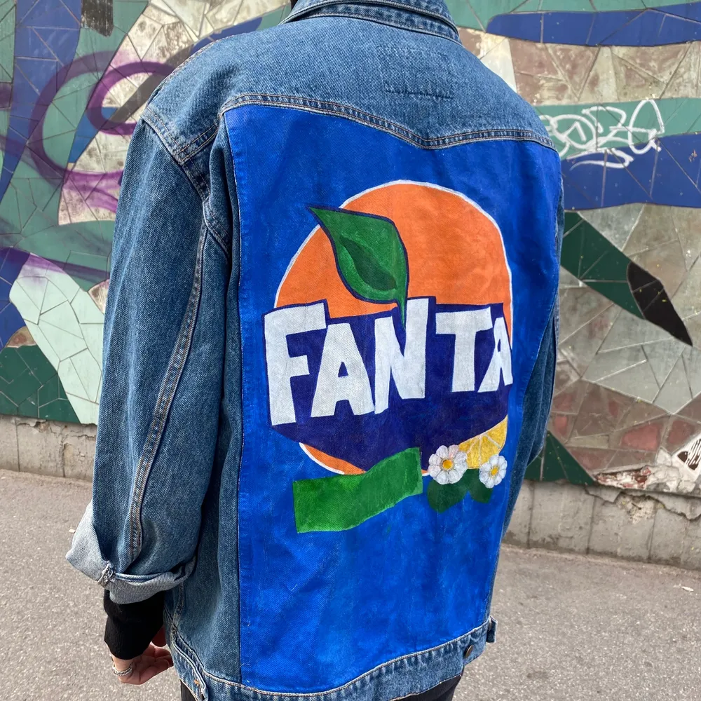 Handmålad vintage jeans jacka, oversized  Fläder Fanta Går att tvätta . Jackor.