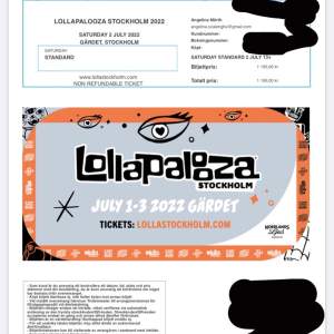 Biljett till lollapalooza lördag 2 Juli. Köpte biljetten för ca 2 år sen men sen blev det Corona och nu kan jag inte gå:/ pris kan diskuteras eftersom jag mest vill bli av med biljetten 