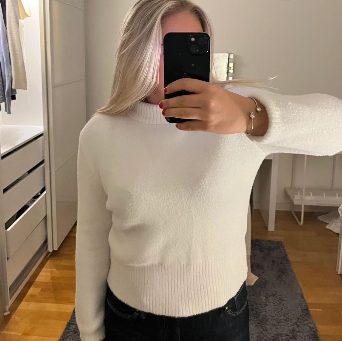 Vit stickad tröja - 90