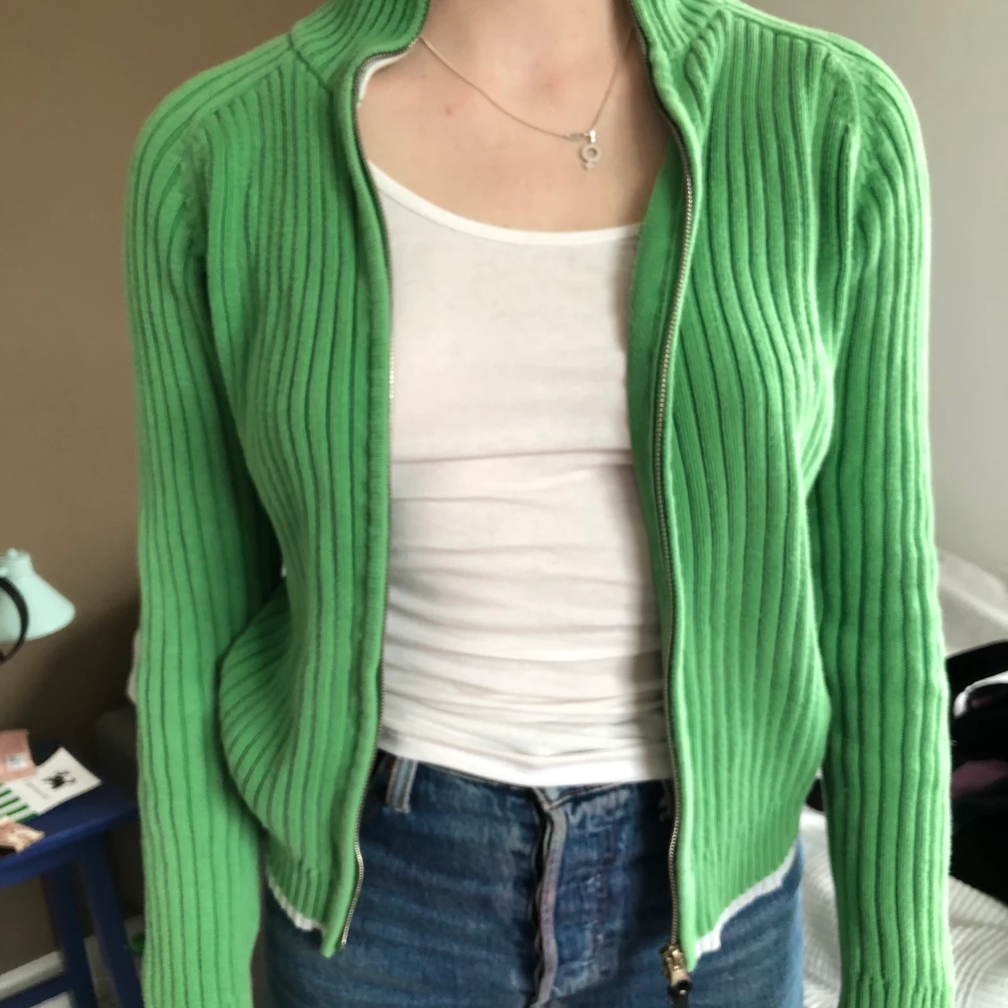 Grön stickad zip-up - 91