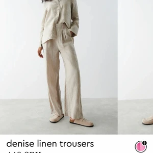 Linnebyxor - Säljer dessa fina slutsålda linnebyxor från Gina tricot. Endast använda en gång, så de är som nya. Storleken är xs men är resår i midjan vilket gör att det även passar dig som brukar ha större storlek. Skriv till mig om du vill ha fler bilder. 