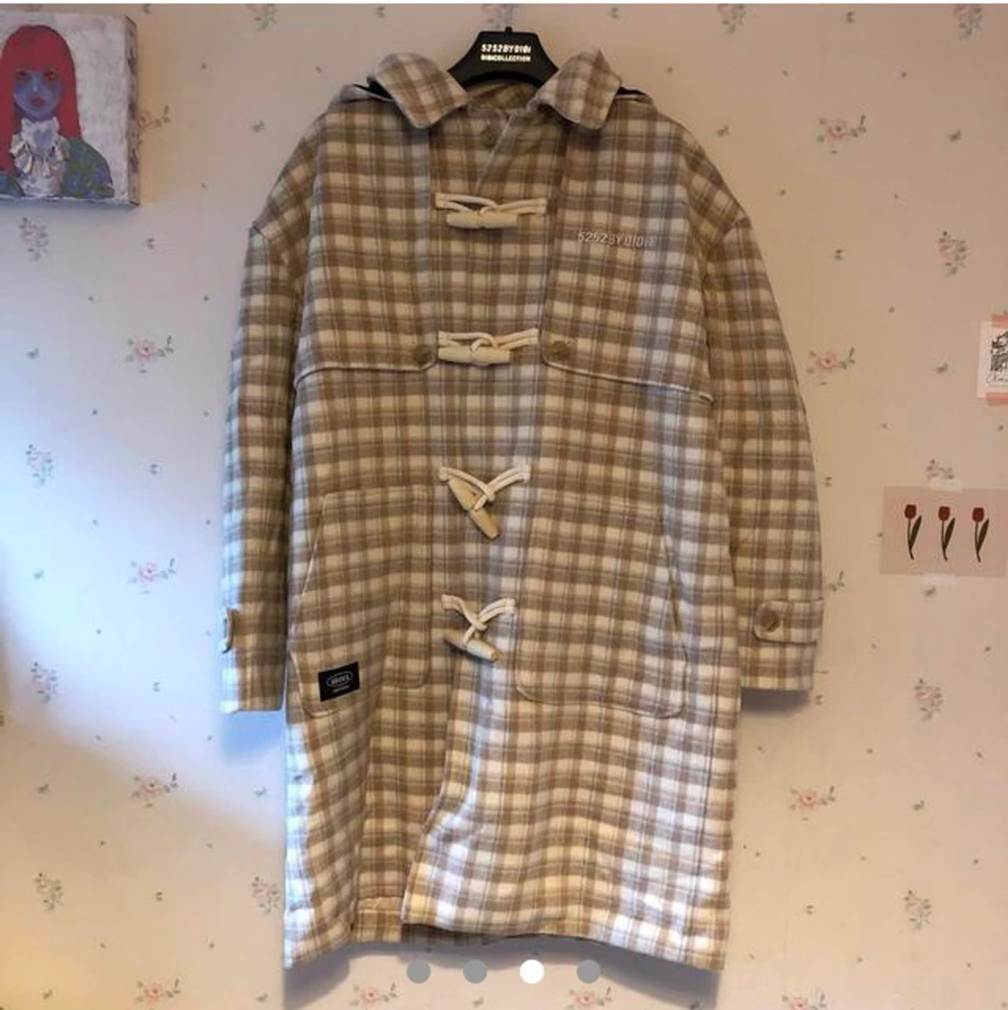 Beige plaid dufflecoat - 90