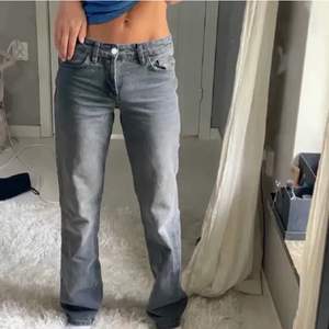 Säljer dessa eftertraktade gråa lågmidjade jeans från zara! Köptes och användes kanske 2 gånger därav är prislappen av men i nyskick! Bilderna är lånade men det är exakt samma jeans! Priset kan diskuteras 💗