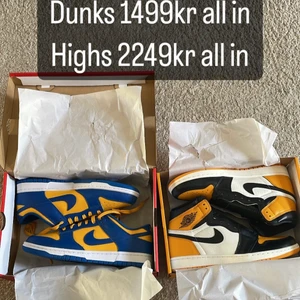 Säljer helt nya dunks och taxis - Vill sälja mina skor  Dunks  Size 43 helt nya i box  Pris 1499kr   Jordan 1 high taxis  Size 43 helt nya i box  Pris 2249kr