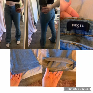 Blåa jeans - Jeans med utsvängd nederdel, bootcut? Tror jag hahah. Enda som visar på användning är sömmen längst ner, dom var för långa för mig men farmor sydde upp dom rätt så fint ändå tycker jag☺️ sitter som M på mig