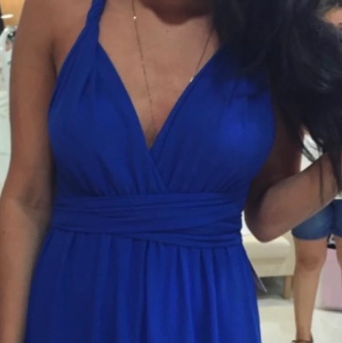 Kornblå långklänning i chiffongtyg - 90