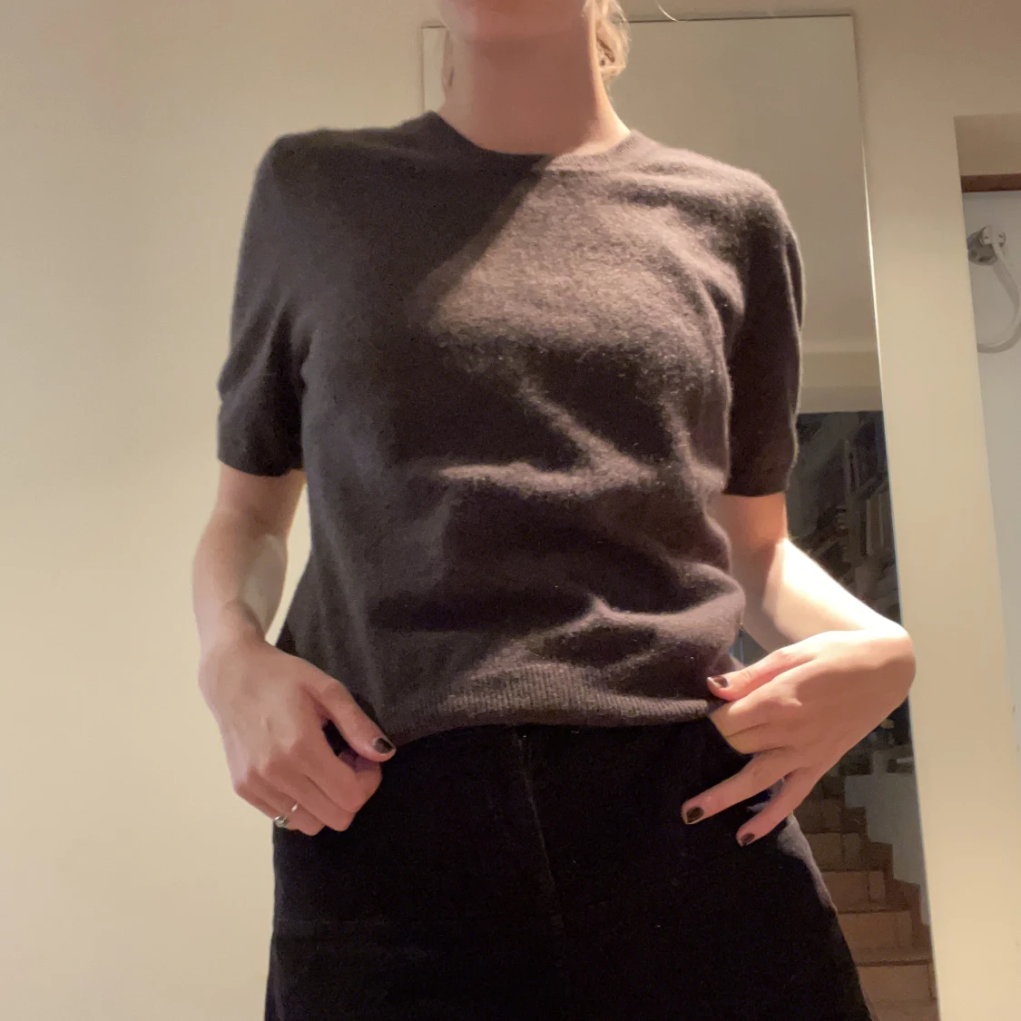 Jättefin brun kashmirtröja