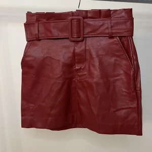 Röd skinnkjol från Zara - Jättefin röd skinnkjol med bälte från Zara i storlek XS. Sparsamt använd så i fint skick!