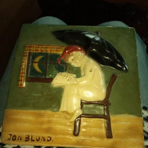 Gipstavla med motiv av John Blund . - Fin gammal gipstavla med motiv av John Blund .hämtas i Skene alt skickas o köpare betalar frakten o Swishbetalning tillämpas .frakt inräknat i priset 140 .