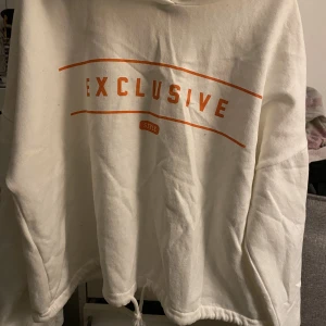 Gina hoddie - Gina hoddie, vit med orange tryck. Knappt använd och är i strl XL men funkar som en oversized M. Luva + knytning nedtill. 70kr+frakt