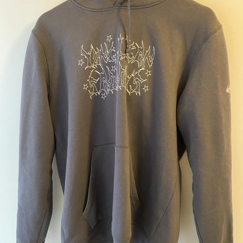 Grå yung lean warlord hoodie köpt på yungleangear hemsida, bra skick säljer för vill köpa annat. Kan sänka priset lite . Hoodies.