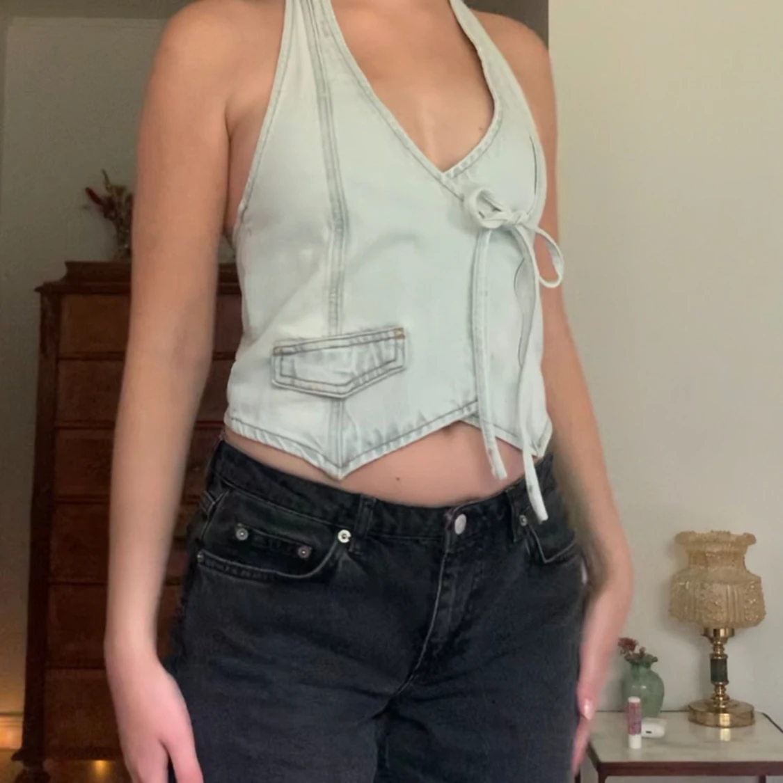 Haltertopp i jeans - 90