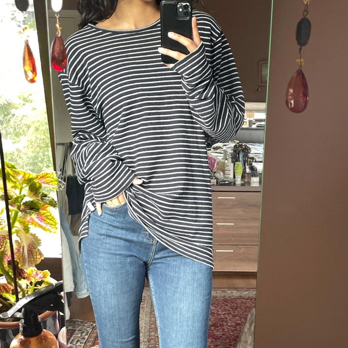 Oversized långärmad randig tröja