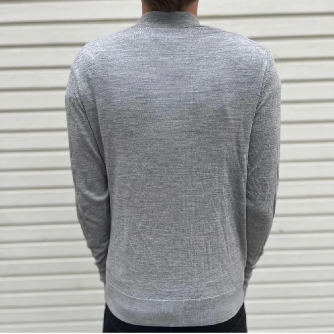 Grå långärmad pikétröja - 90