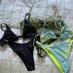 Bikinisar - 3 olika bikinisar som är knappt använda! 💚 Mörkgröna: OYSHO stl S  Svarta: Etam (spanskt märke) stl S  Blåa: BikBok stl S   Alla för 400kr exklusive frakt 
