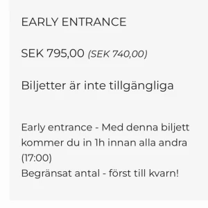 Hov1 biljett💪 - Söker två Early entrance biljetter till Sthlm 31 Augusti😭 Söker sålänge annonsen är uppe❤️Man får jättegärna höra av sig om man bara har en också❤️❤️BETALAR ÖVERPRIS såklart om så önskas