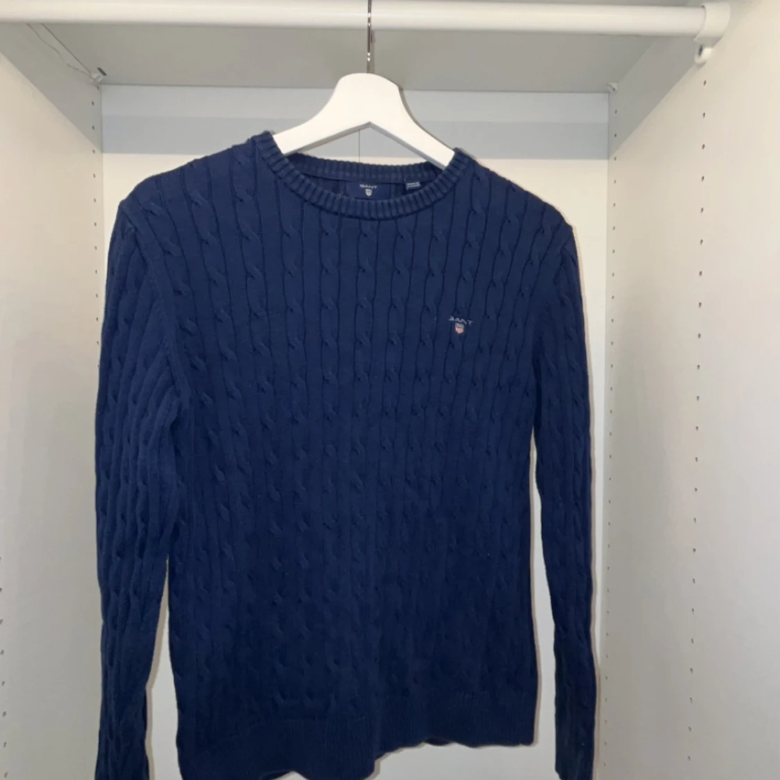 GANT Kabelstickad Bomullströja Marinblå