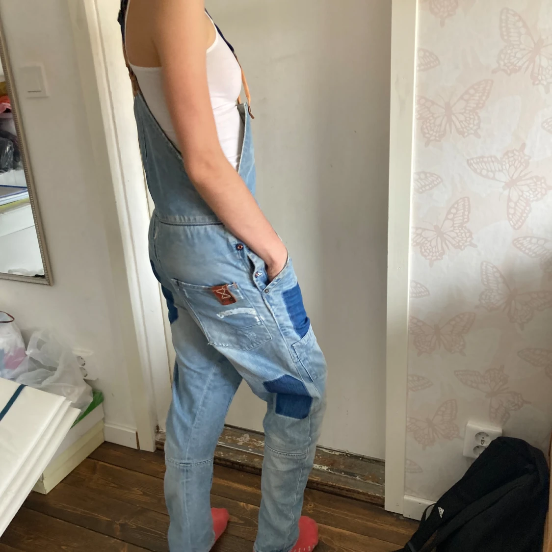 Jeans hängselbyxor - 92