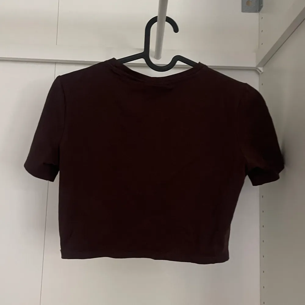 Brun tajt croppad t-shirt från Weekday. Jättefint skick. Storlek S. 40kr. Toppar.