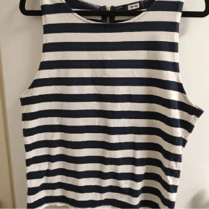 Randig topp med i marinblå/vit färg  - Randig topp med dragkedja på baksidan. I mycket bra skick. Inga defekter  Strlk L.  Passar bra i strlk M också.