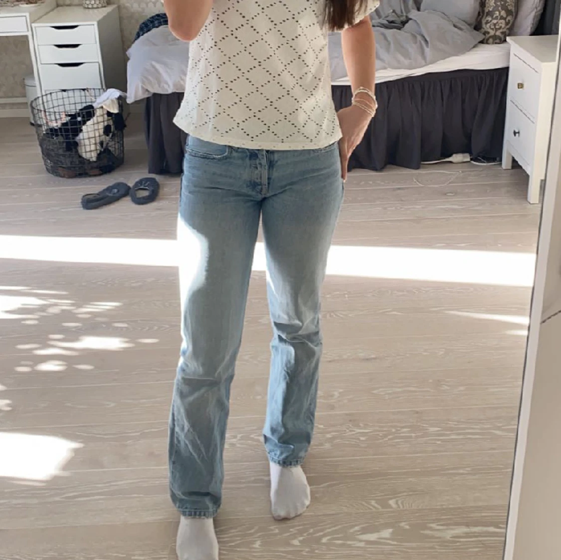 Ljus blåa Zara mid Rise Straight jeans