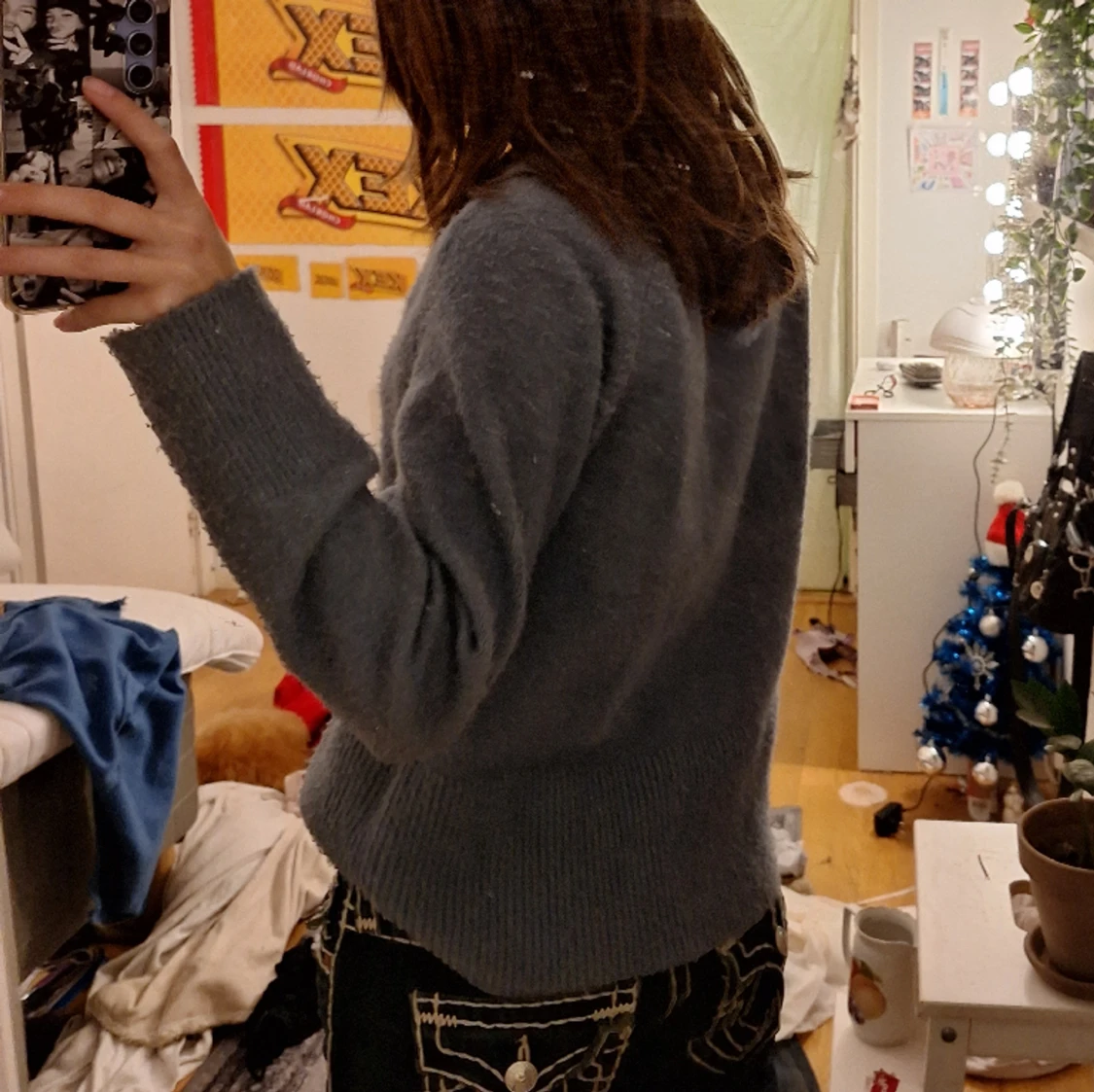 Blå stickad tröja - 91