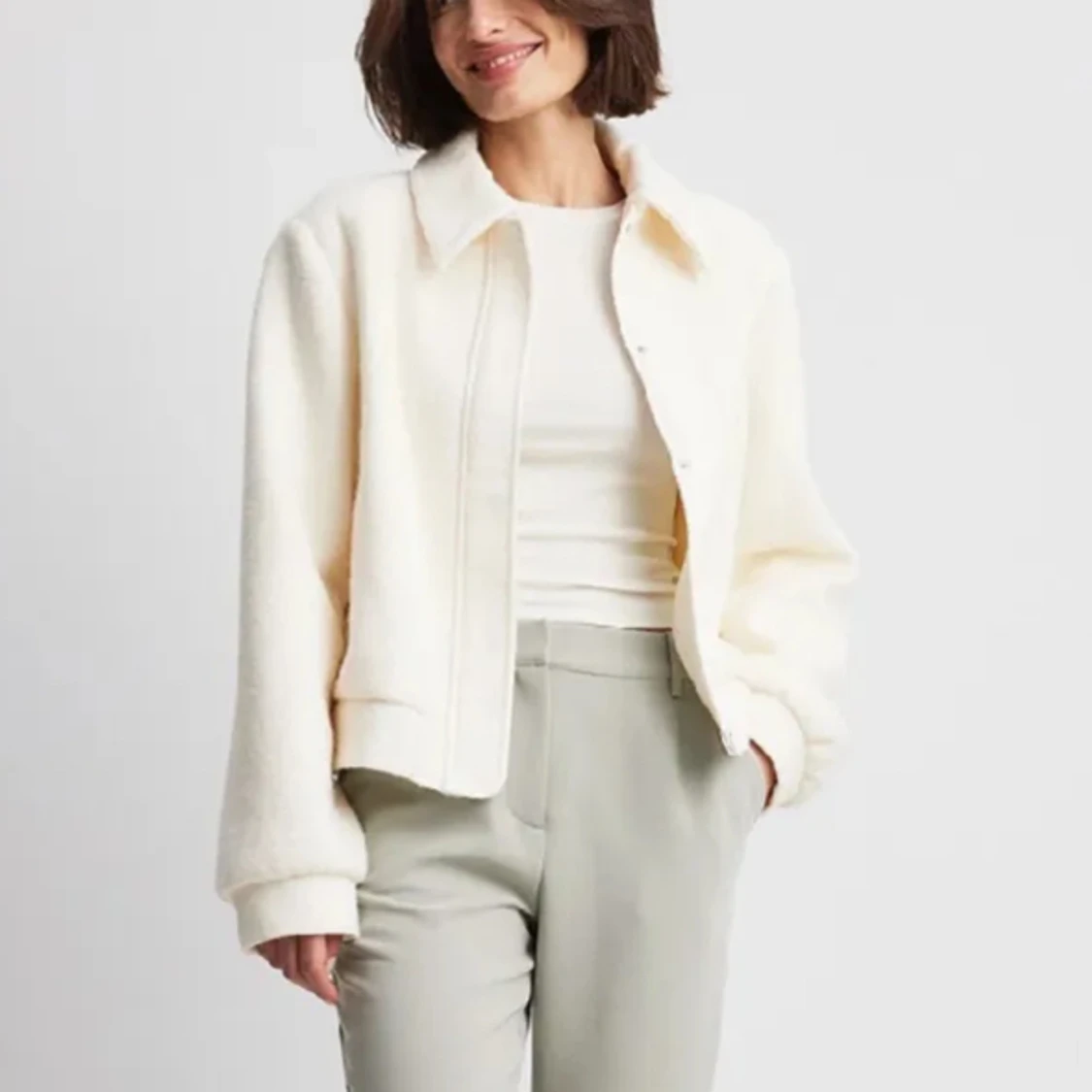 Naturvit bomberjacka i ullblandning - 91