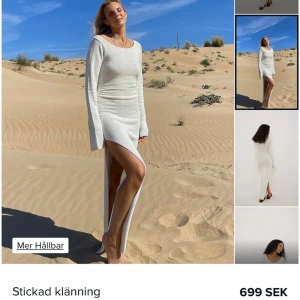 Vit stickad klänning - Säljer nu min inprincip oanvända krämvita stickade klänning💗Den är ifrån en av Lojsan Wallins kollektioner tillsammans med NA-KD och är i storleken S/M!🙌🏻 Den är relativ lång på mig som är 178 cm😍