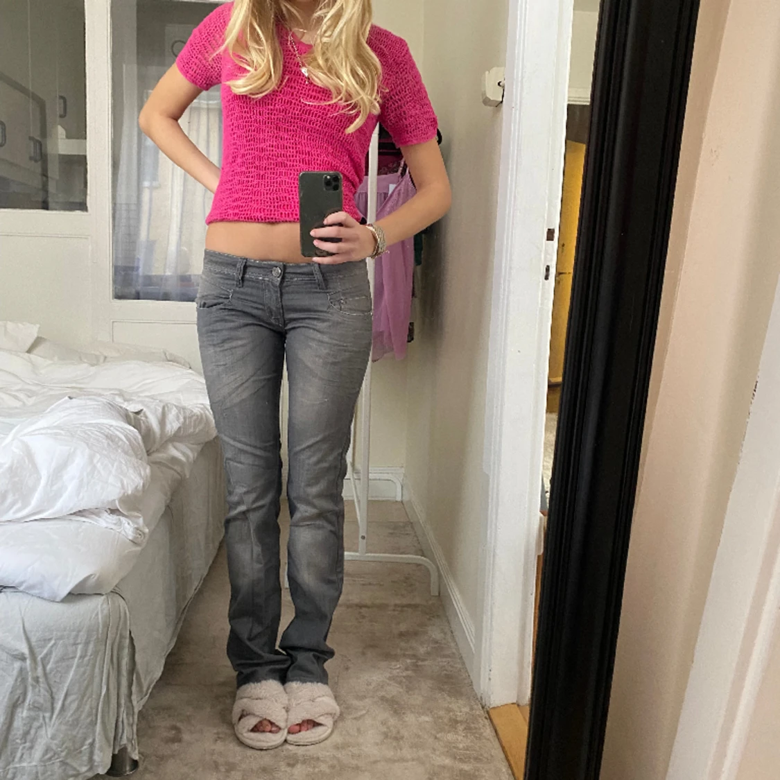 Grå lågmidjade jeans - 90