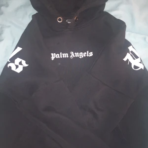 Svart Palm angels hoodie - En svart Palm angels hoodie i storlek S, köptes sommaren 2023 för cirka 3700kr. Säljs pågrund  att den inte kommer till användning! 